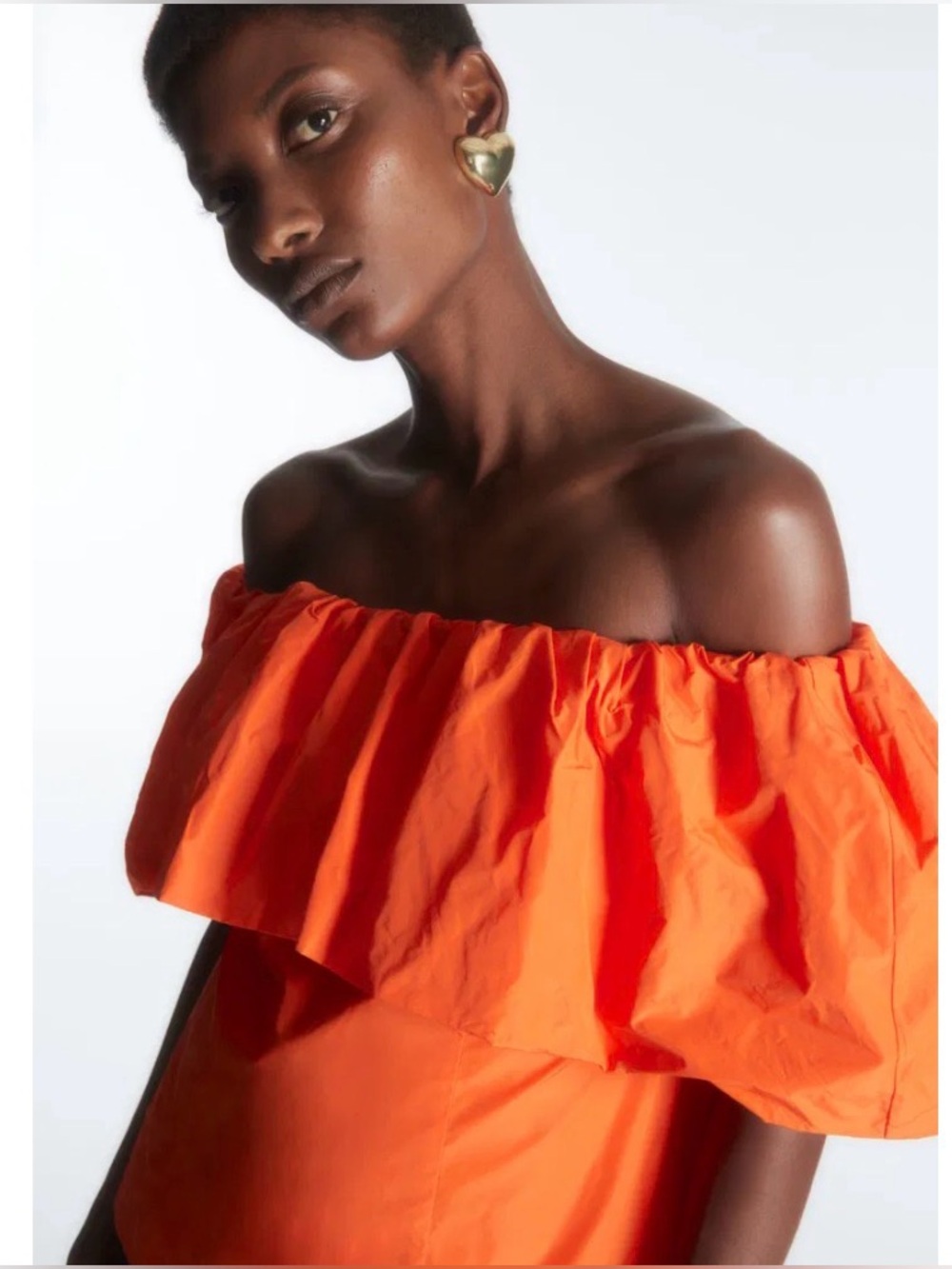 COS Bright Orange Off-Shoulder Ruffle Top - Picture 3 of 12